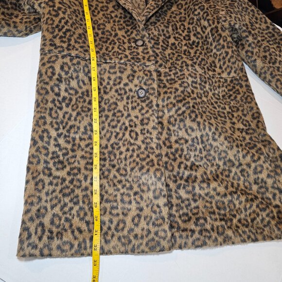 Old Navy Leopard Print Long Line Cardigan Coat Wool Blend Buttoned Unlined MP - Picture 13 of 14